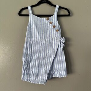Haute Hippie Kids Style Linen Blend Romper Skort |‎ Baby Blue + White Stripes